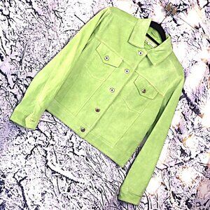 PISTACHIO SUEDE JACKET S Sorbe Green Celery Pastel Leather Spring Bright Y2K